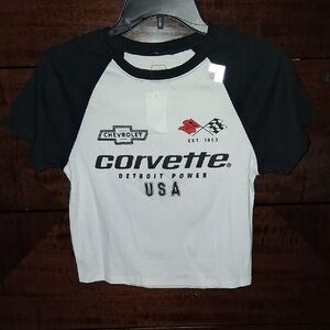 💎 New With Tags Corvette Crop Top T-Shirt Black and White Size Medium GM